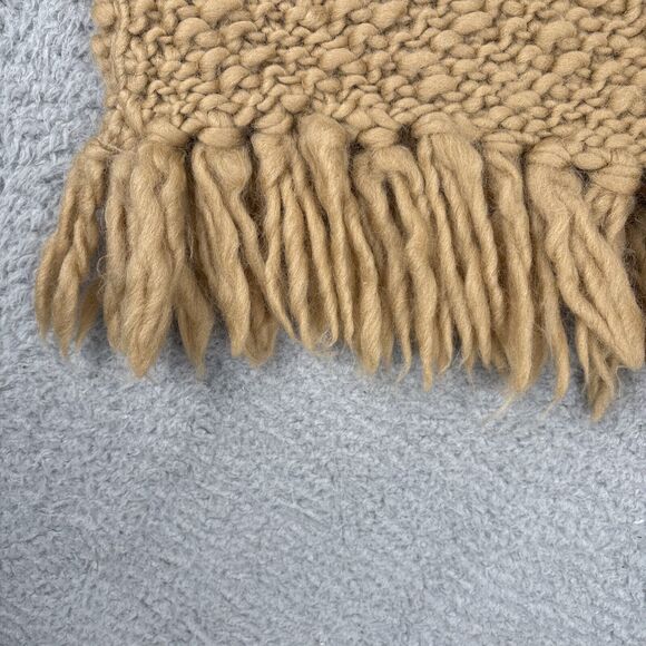 Moda International Poncho HIPPIE BOHO Cable K Wool M/L Fringe Shaggy Tan 70s 80s - Picture 5 of 8